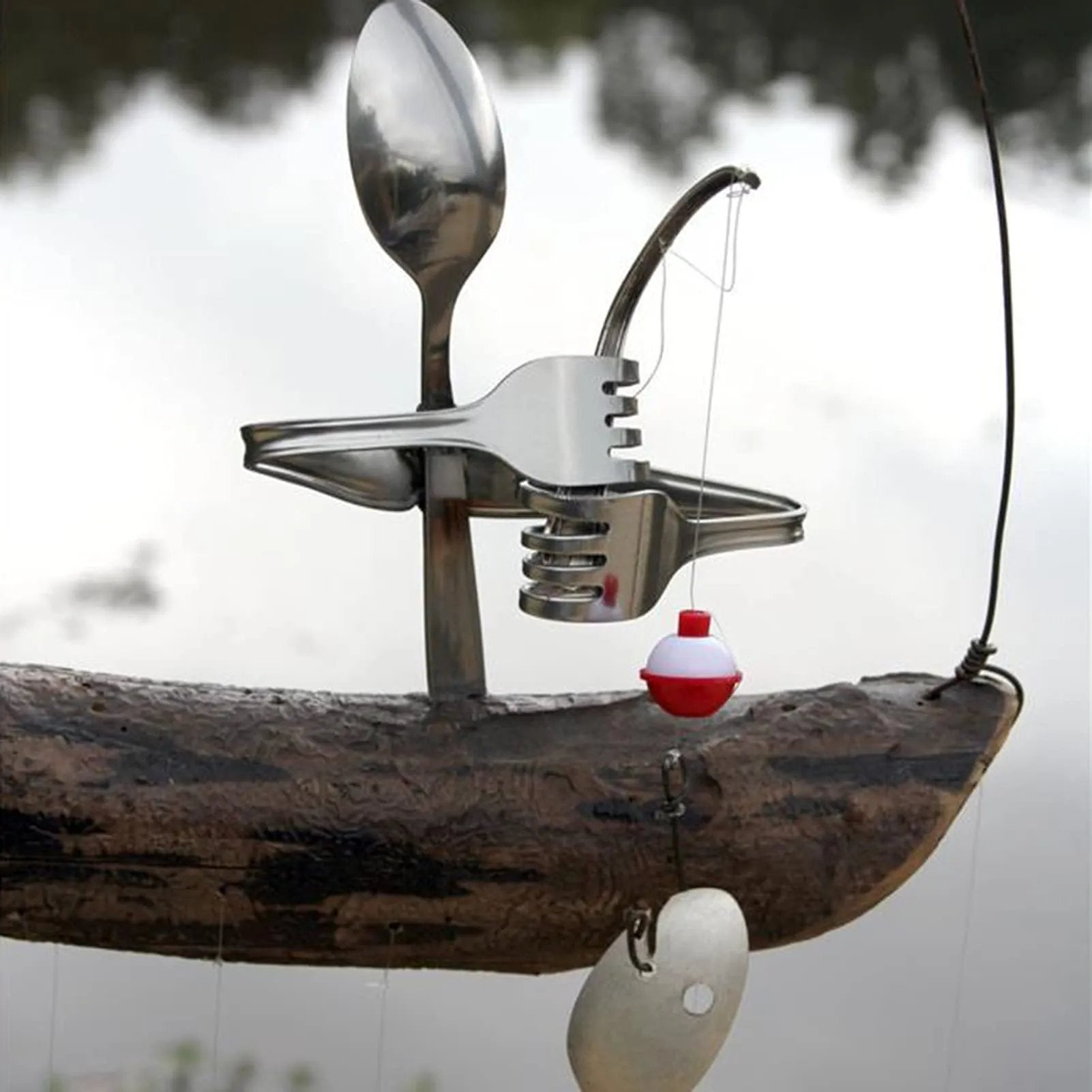 Handgefertigte Fischer Mann Löffel Fisch Skulptur Windspiel