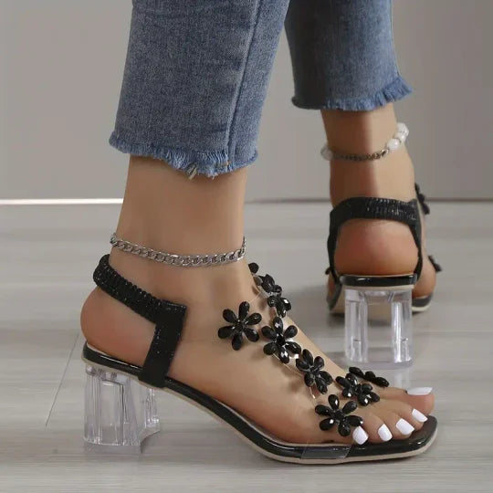 Kerstin™ - Damen Blume Strass Blockabsatz Sandalen