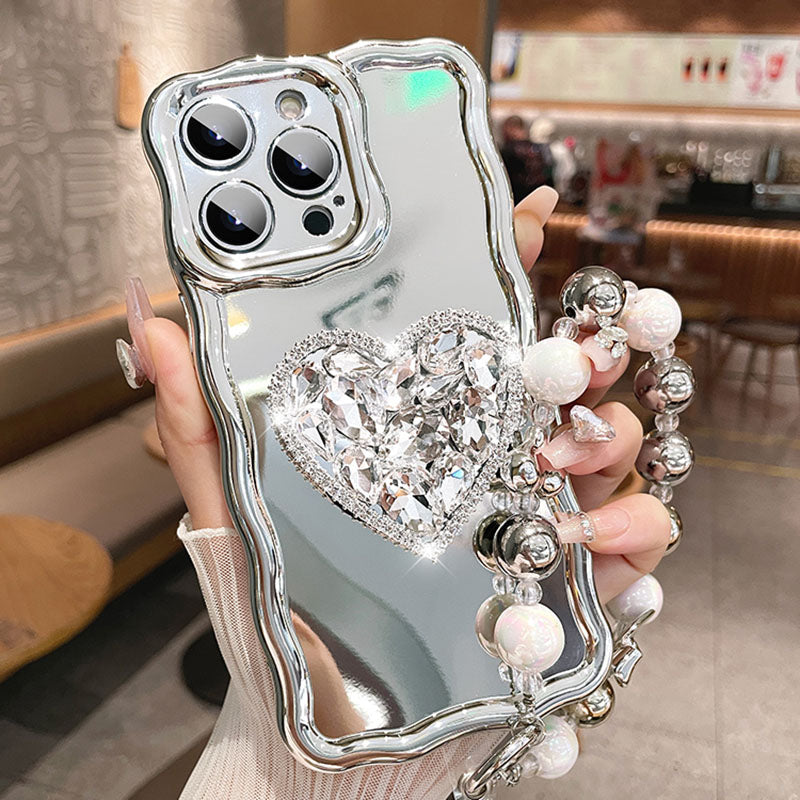 SparkleHeart™  - Silberne Herz-Strass-Ständer-iPhone-Hülle