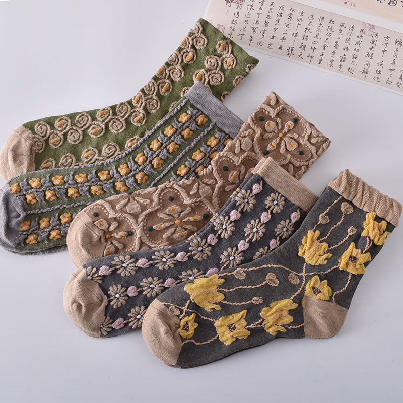 5 Paar Damen Socken aus Baumwolle mit Blumenmuster