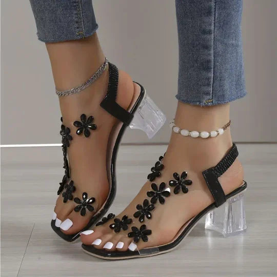 Kerstin™ - Damen Blume Strass Blockabsatz Sandalen