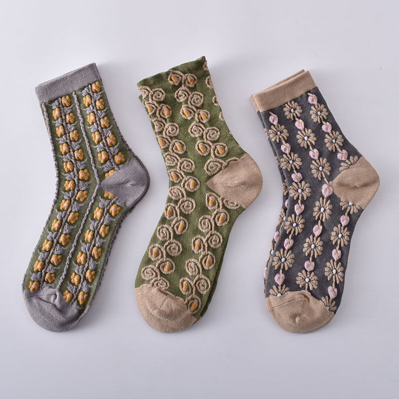 5 Paar Damen Socken aus Baumwolle mit Blumenmuster