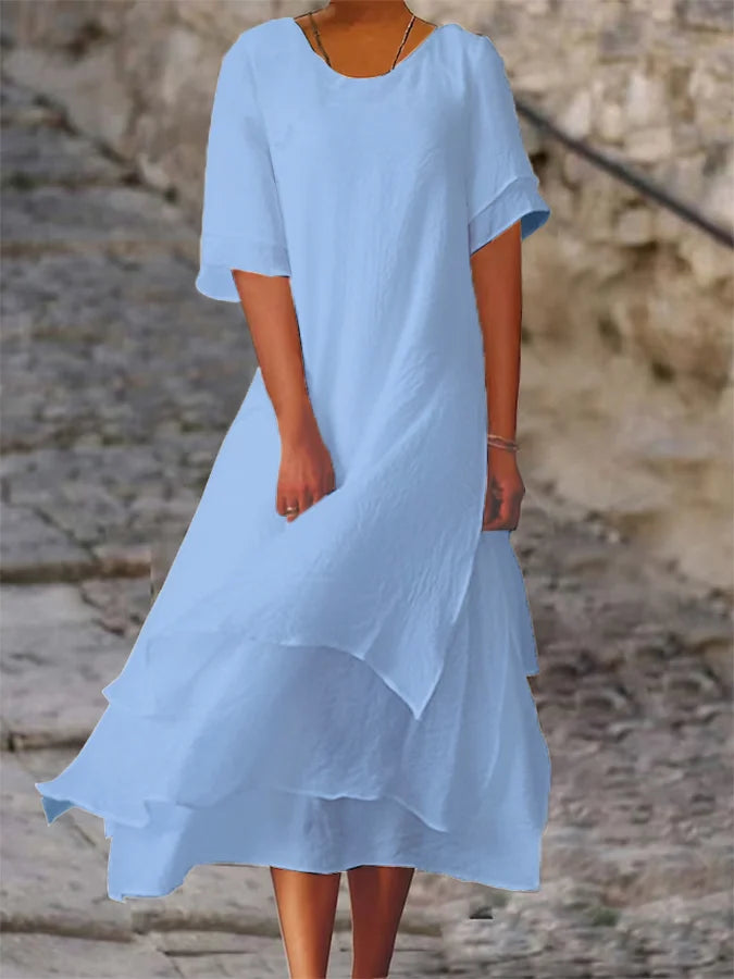 Helmine™ - Kurzärmeliges Kleid mit Rundhalsausschnitt aus Baumwolle