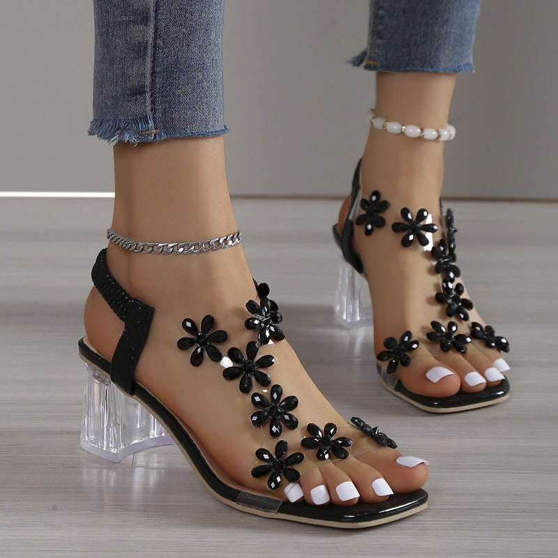 Kerstin™ - Damen Blume Strass Blockabsatz Sandalen