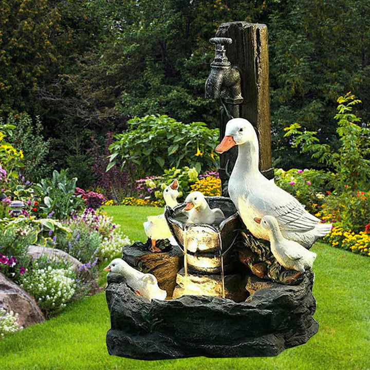 Entenbrunnen™ - Terrassenbrunnen Entenfamilie aus Harz