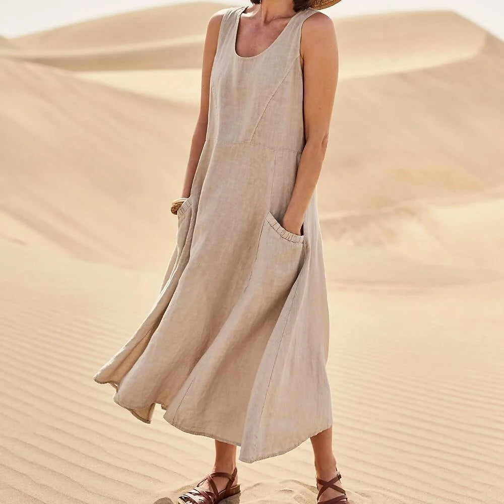 Ärmelloses Kleid aus Baumwolle und Leinen für Frauen