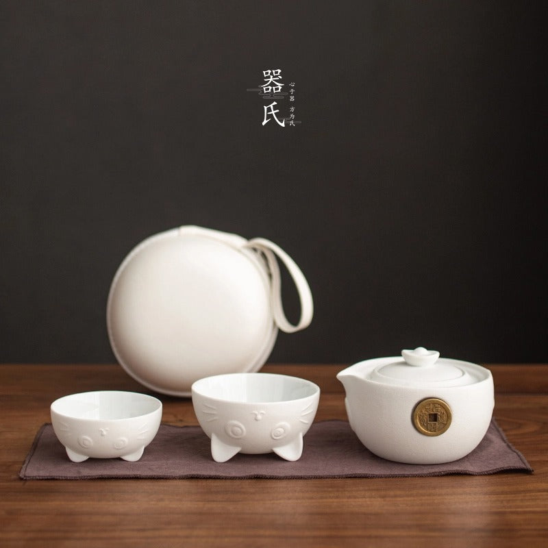 Tragbares Teeset für Katzen aus Keramik