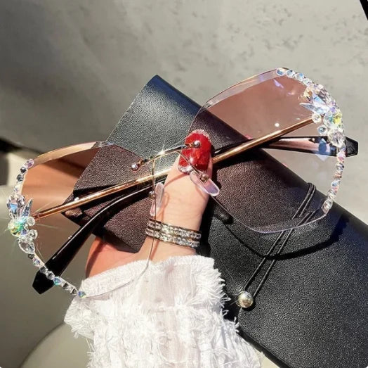 2022 Frau Randlose Diamant-Sonnenbrille