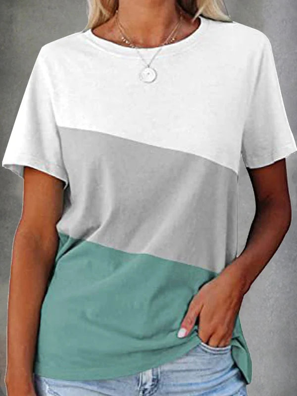 Farbblock T-Shirt mit Rundhalsausschnitt und kurzen Ärmeln