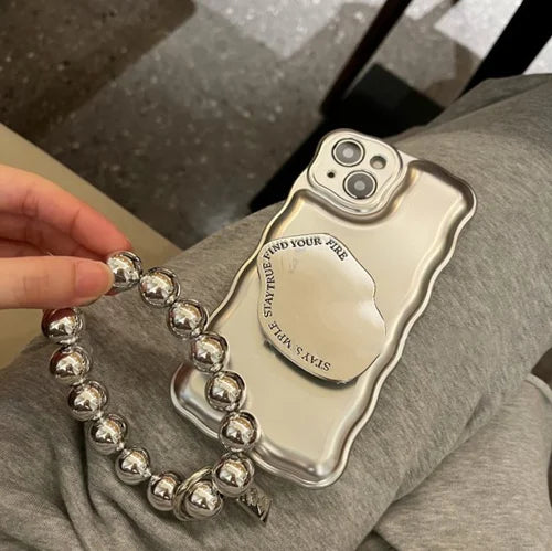 Mattes Silber Perlenarmband Luftkissenhülle für iPhone
