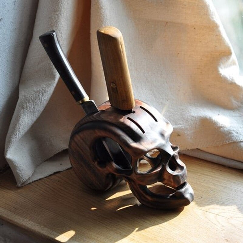SchädelGestell™ - Totenkopf Ornament aus Harz Holz Messerständer