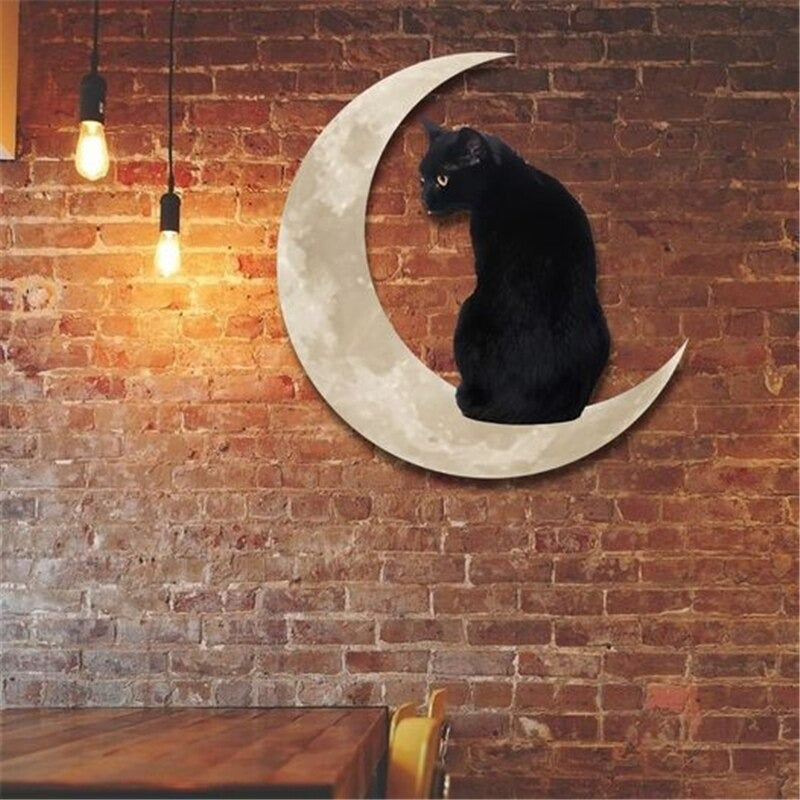 Schwarze Katze Mond hängende Metall Zeichen