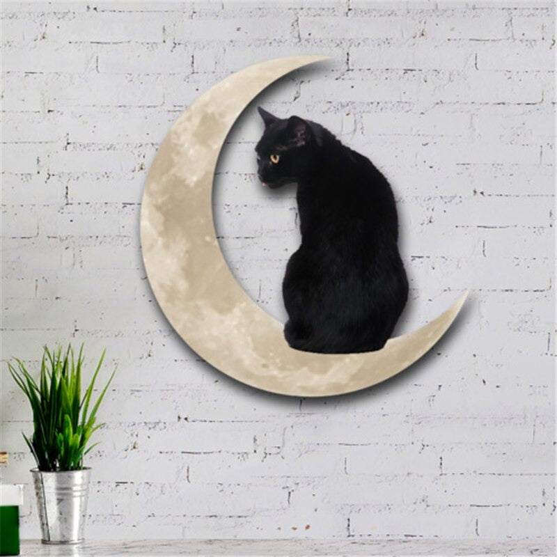 Schwarze Katze Mond hängende Metall Zeichen